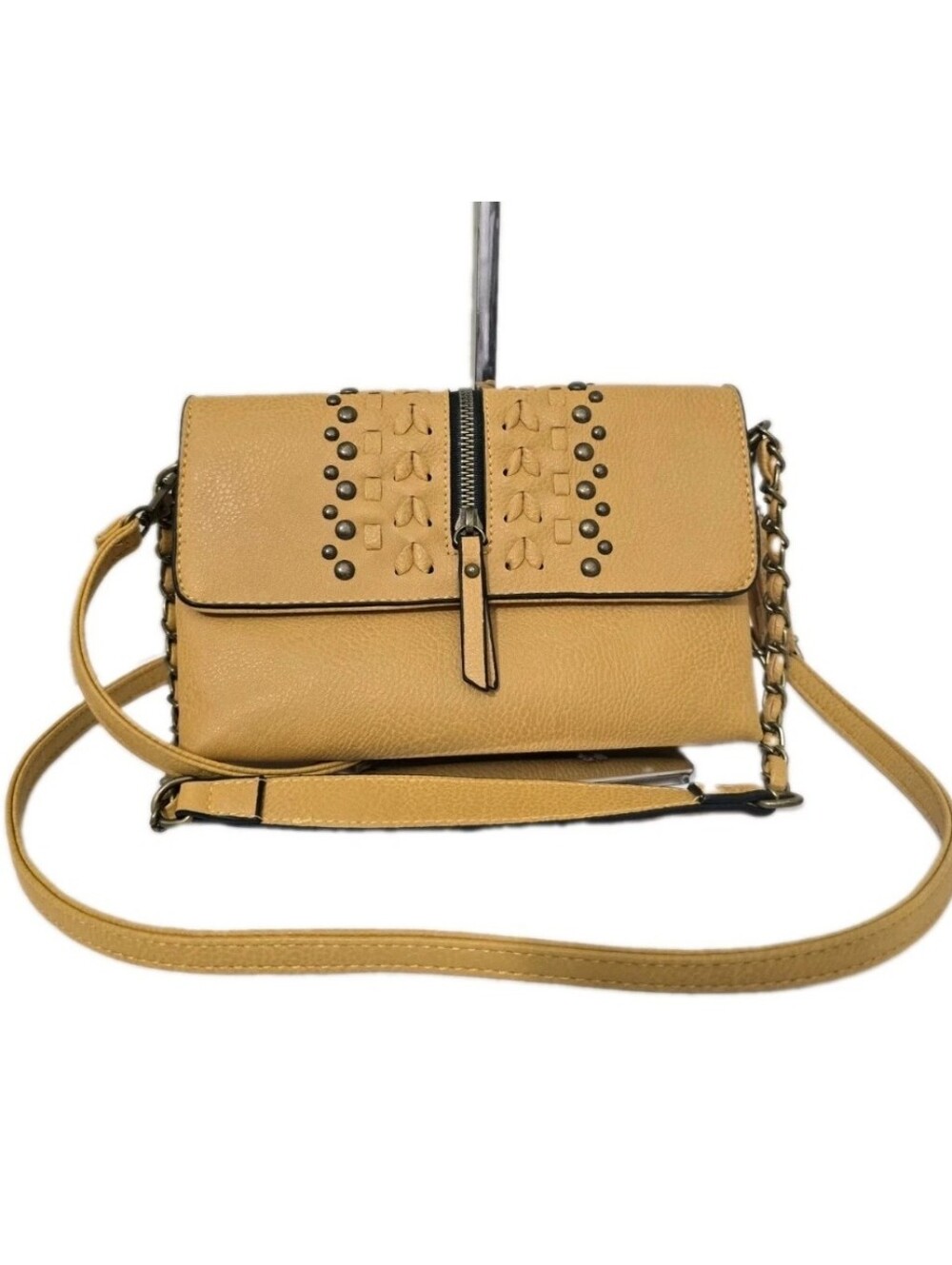 SAM‎ & HADLEY Faux Leather Studded Western Boho Crossbody Purse Mustard Yellow